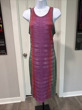 Raquel Allegra Sleeveless Tie-Dye Midi Dress in Purple, Green and Red